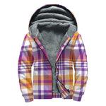 Purple And Orange Madras Plaid Print Sherpa Lined Zip Up Hoodie