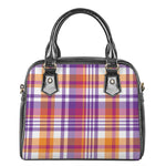 Purple And Orange Madras Plaid Print Shoulder Handbag