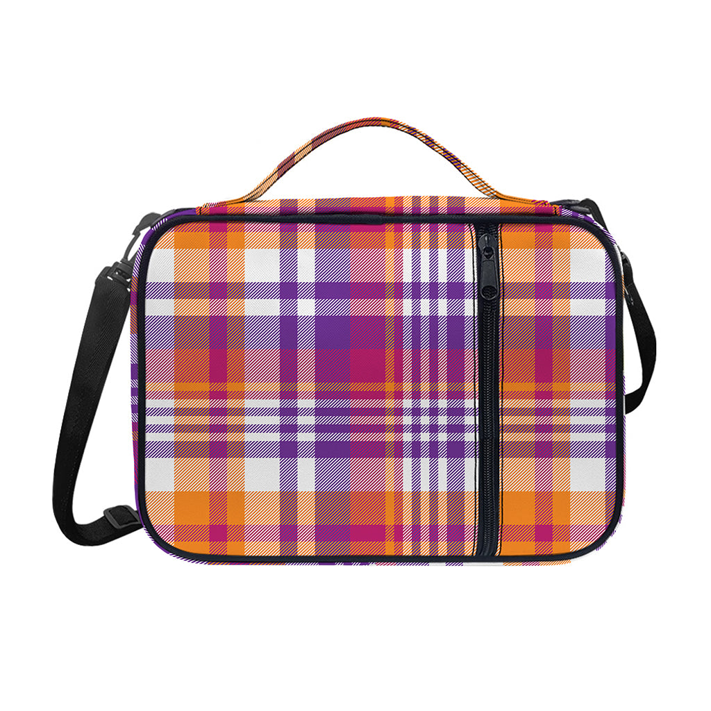 Purple And Orange Madras Plaid Print Shoulder Strap Bible Bag