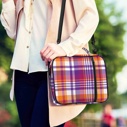 Purple And Orange Madras Plaid Print Shoulder Strap Bible Bag