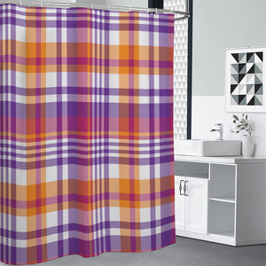 Purple And Orange Madras Plaid Print Shower Curtain