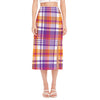 Purple And Orange Madras Plaid Print Side Slit Midi Skirt