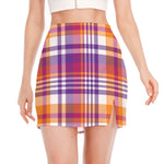 Purple And Orange Madras Plaid Print Side Slit Mini Skirt