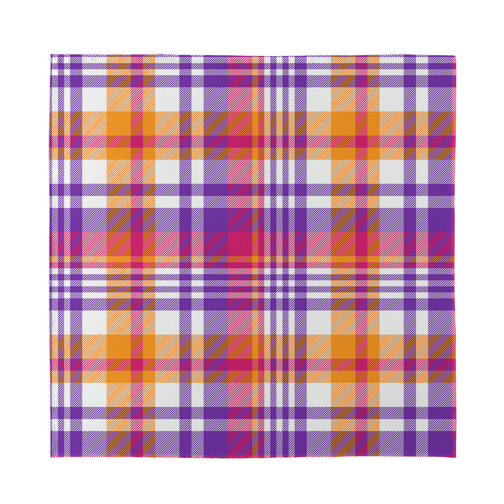 Purple And Orange Madras Plaid Print Silk Bandana