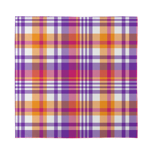 Purple And Orange Madras Plaid Print Silk Bandana