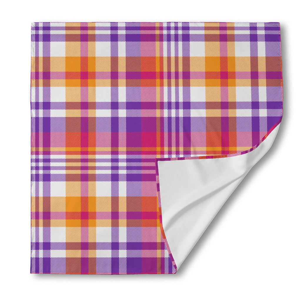 Purple And Orange Madras Plaid Print Silk Bandana