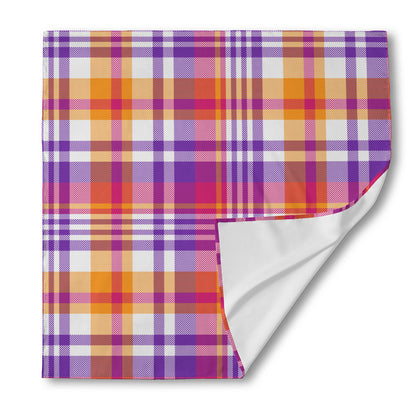 Purple And Orange Madras Plaid Print Silk Bandana