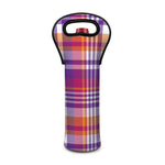Purple And Orange Madras Plaid Print Single Neoprene Wine Tote