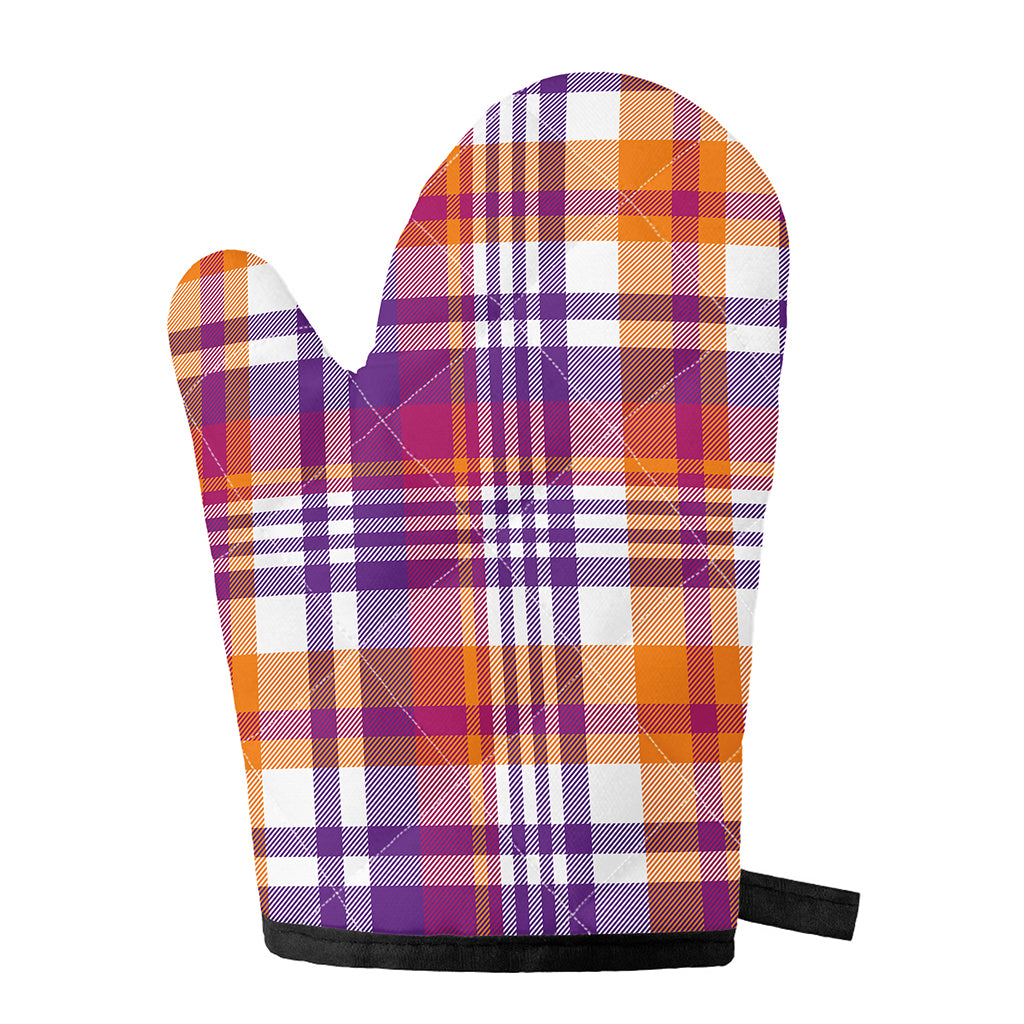 Purple And Orange Madras Plaid Print Single Oven Mitt