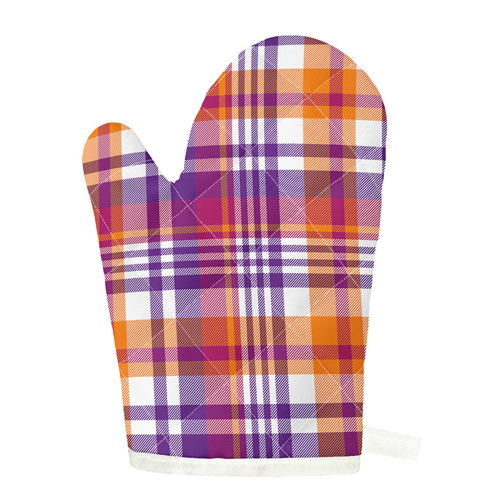 Purple And Orange Madras Plaid Print Single Oven Mitt