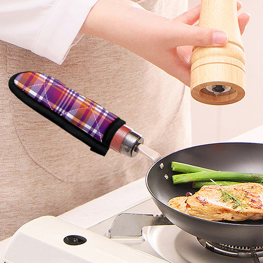 Purple And Orange Madras Plaid Print Skillet Handle Cover