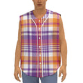 Purple And Orange Madras Plaid Print Sleeveless Baseball Jersey