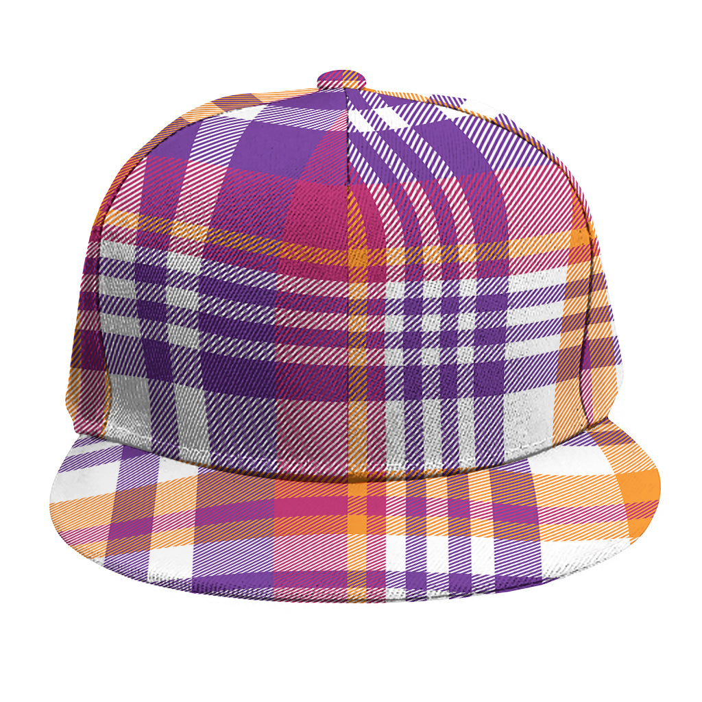 Purple And Orange Madras Plaid Print Snapback Cap