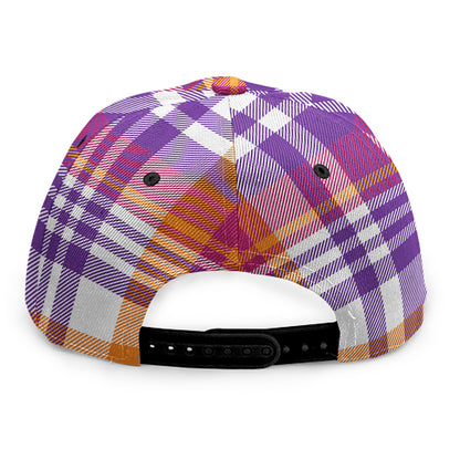 Purple And Orange Madras Plaid Print Snapback Cap