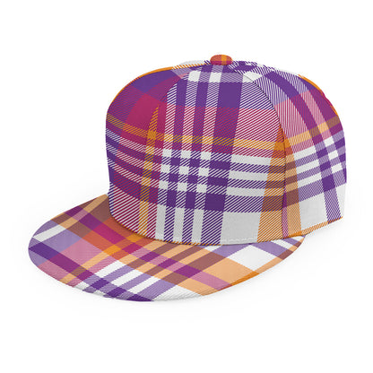 Purple And Orange Madras Plaid Print Snapback Cap