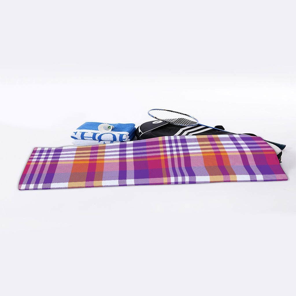 Purple And Orange Madras Plaid Print Sports Towel