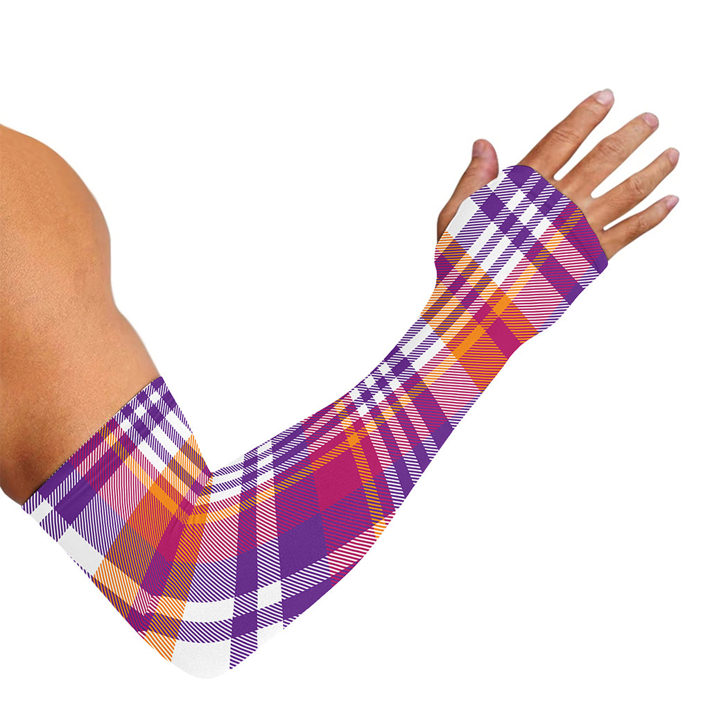 Purple And Orange Madras Plaid Print Sun Protection Arm Sleeves