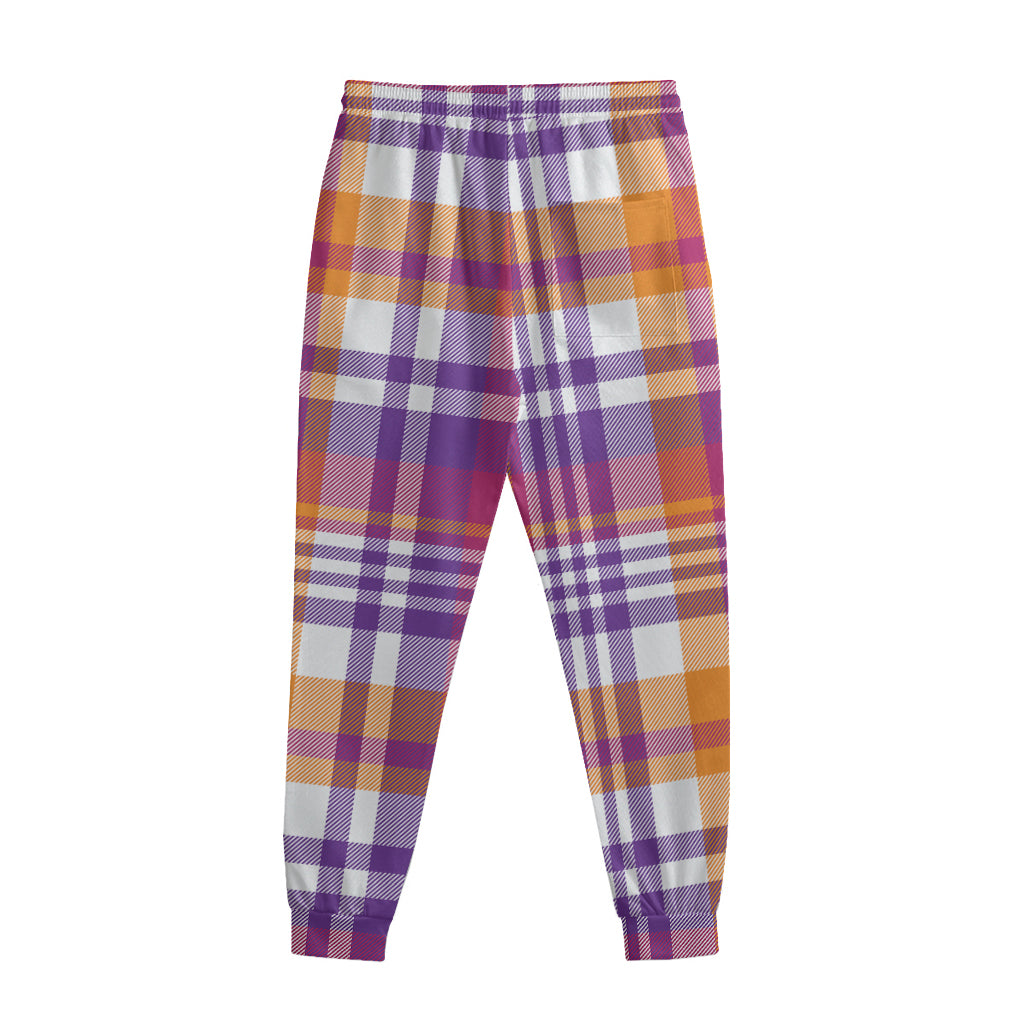 Purple And Orange Madras Plaid Print Sweatpants