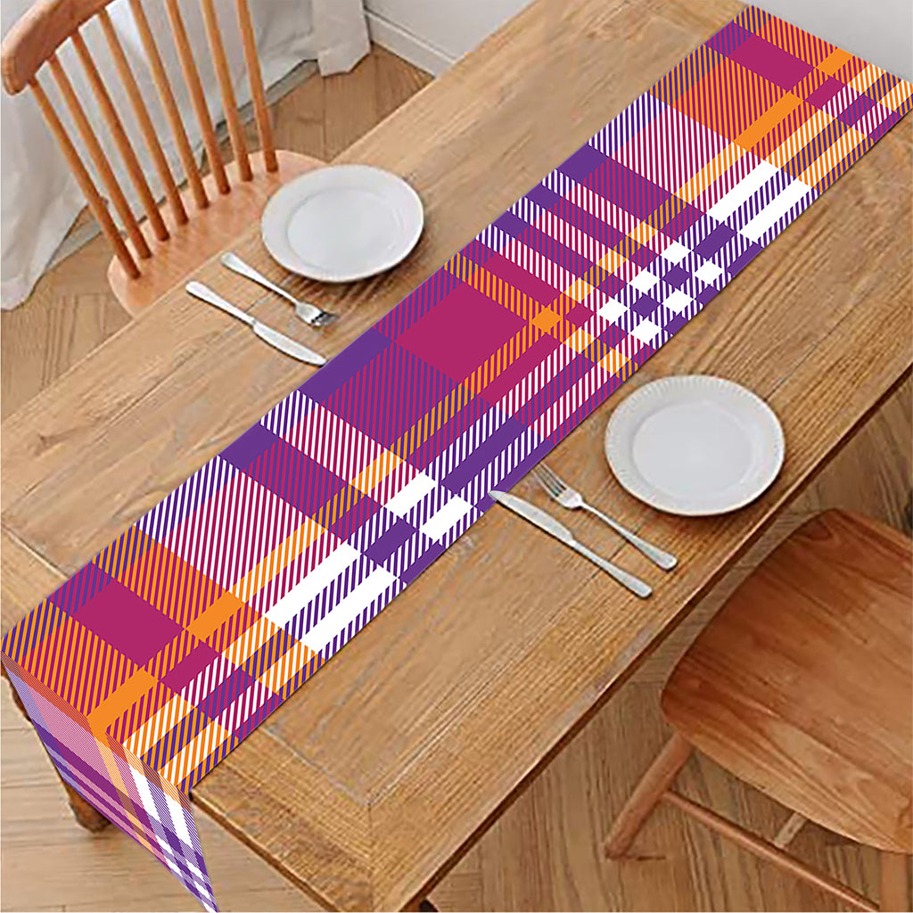 Purple And Orange Madras Plaid Print Table Runner
