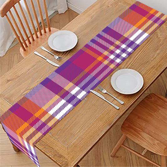 Purple And Orange Madras Plaid Print Table Runner