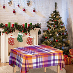 Purple And Orange Madras Plaid Print Tablecloth