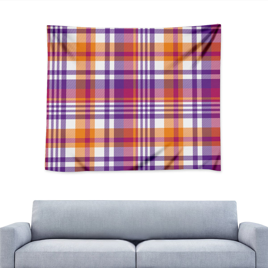 Purple And Orange Madras Plaid Print Tapestry