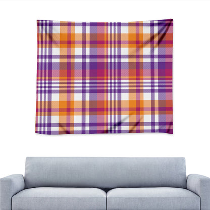 Purple And Orange Madras Plaid Print Tapestry