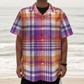 Purple And Orange Madras Plaid Print Textured Short Sleeve Shirt
