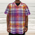 Purple And Orange Madras Plaid Print Textured Short Sleeve Shirt