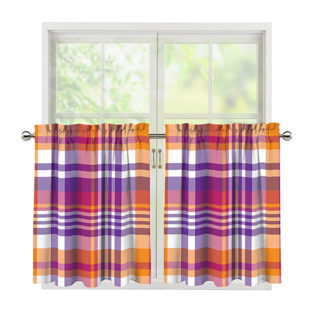 Purple And Orange Madras Plaid Print Tier Curtains