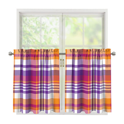 Purple And Orange Madras Plaid Print Tier Curtains