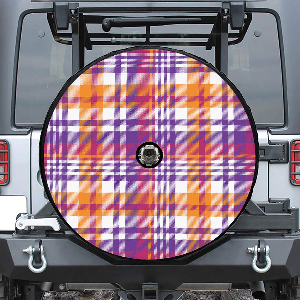 Purple And Orange Madras Plaid Print Tire Cover With Camera Hole