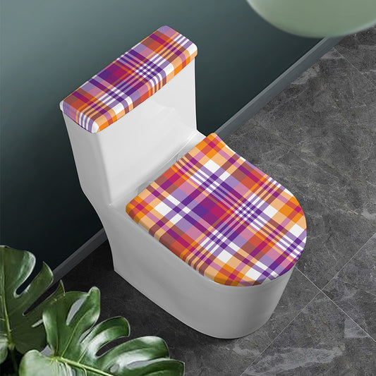 Purple And Orange Madras Plaid Print Toilet Lid And Tank Cover Set