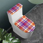 Purple And Orange Madras Plaid Print Toilet Lid And Tank Cover Set