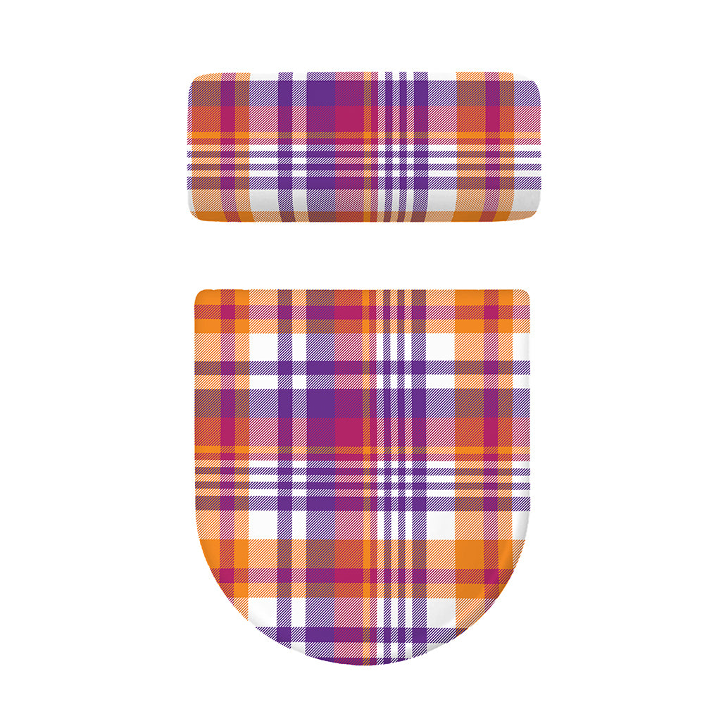 Purple And Orange Madras Plaid Print Toilet Lid And Tank Cover Set