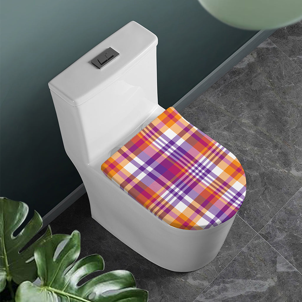 Purple And Orange Madras Plaid Print Toilet Lid Cover