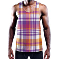 Purple And Orange Madras Plaid Print Men's Workout Tank Top