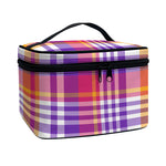 Purple And Orange Madras Plaid Print Travel Makeup Bag