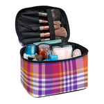 Purple And Orange Madras Plaid Print Travel Makeup Bag