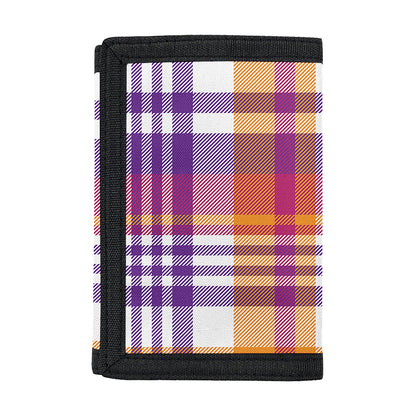 Purple And Orange Madras Plaid Print Trifold Wallet