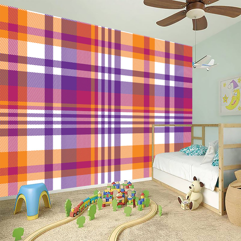 Purple And Orange Madras Plaid Print Wall Sticker