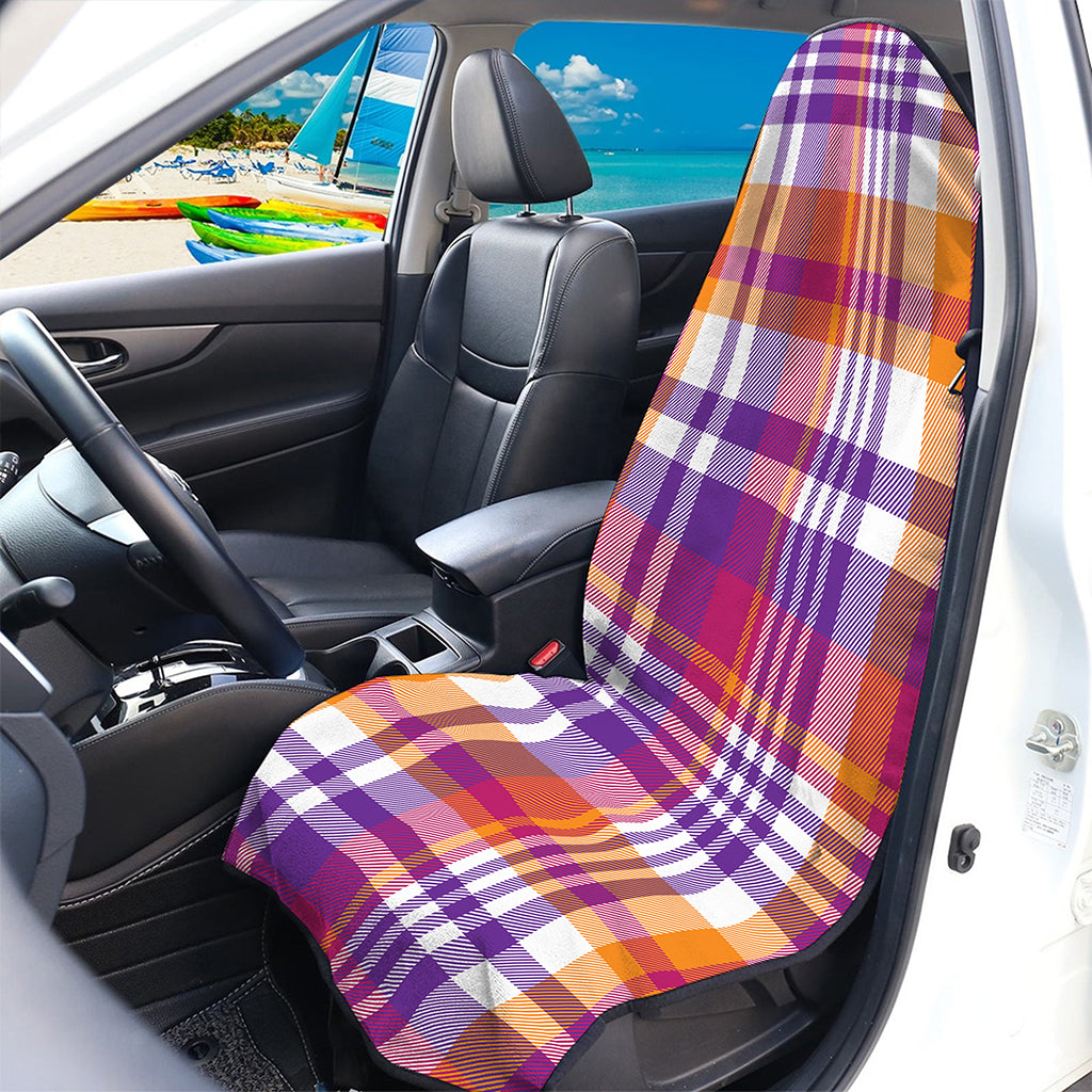 Purple And Orange Madras Plaid Print Waterproof Car Seat Cover