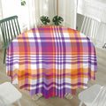 Purple And Orange Madras Plaid Print Waterproof Round Tablecloth
