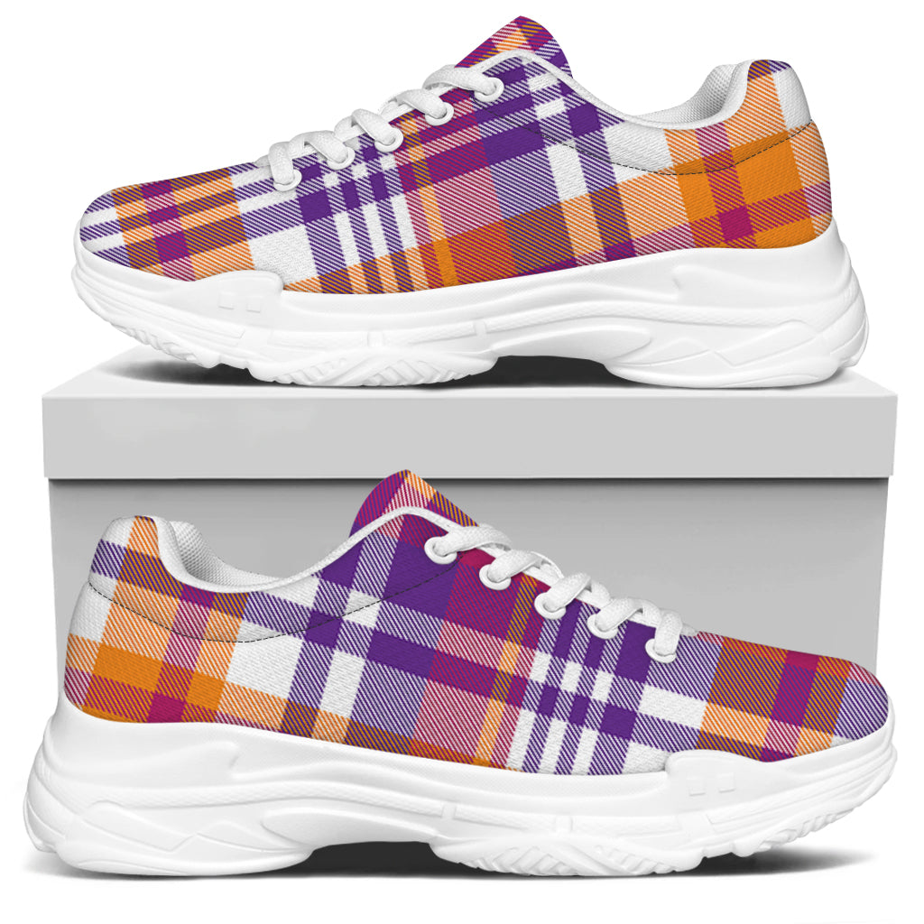 Purple And Orange Madras Plaid Print White Chunky Shoes