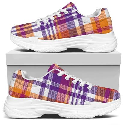 Purple And Orange Madras Plaid Print White Chunky Shoes