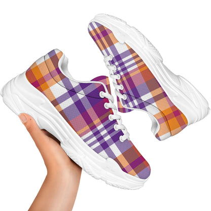 Purple And Orange Madras Plaid Print White Chunky Shoes