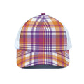 Purple And Orange Madras Plaid Print White Mesh Trucker Hat