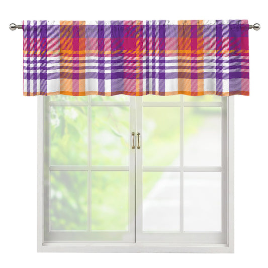 Purple And Orange Madras Plaid Print Window Valance