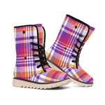 Purple And Orange Madras Plaid Print Winter Boots