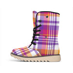 Purple And Orange Madras Plaid Print Winter Boots